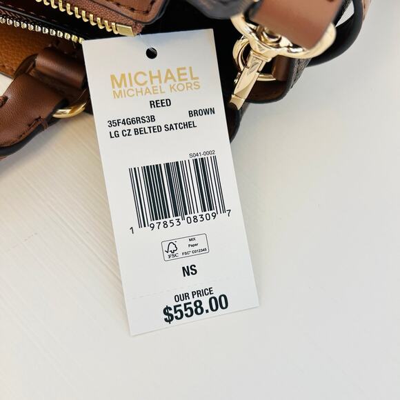 Michael Kors Purse & Wallet Reed Large Logo Belted Satchel Brown MK - Picture 9 of 12